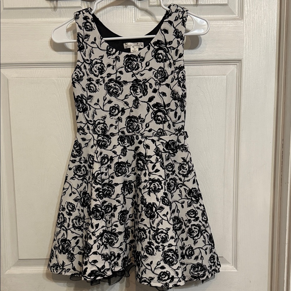 Knitworks Black and White Floral Kids Dress